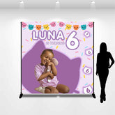 Lofaris Customized Photo Purple Cats 6th Birthday Backdrop